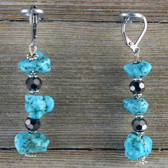 Turquoise Nugget Glass Necklace Earring Set - Picture 2 of 4